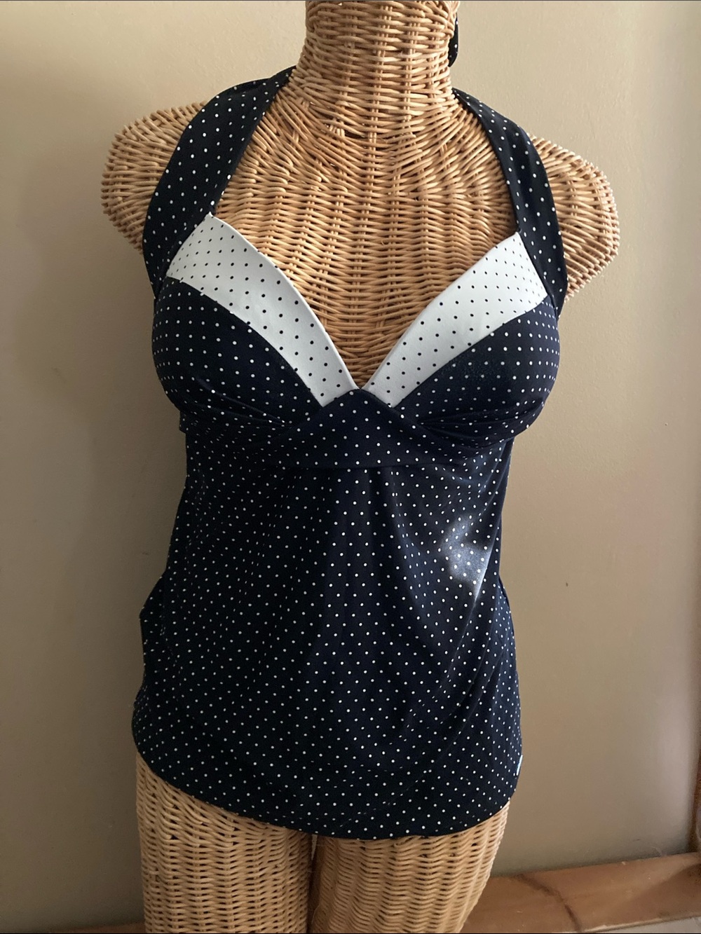 Polka Dot Halter Tankini Swim Top M
